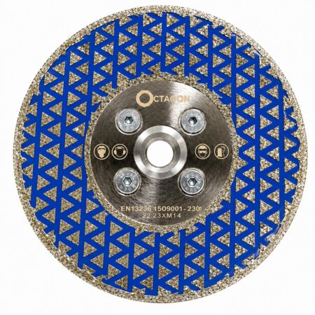 Disc diamantat electro-depozitat Octagon 125 mm cu prindere M14 pentru finisare si slefuire marmura travertin si calcar
