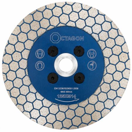 Disc diamantat sinterizat Octagon TSB 125 mm cu prindere M14 pentru taiere curata calcar piatra si granit