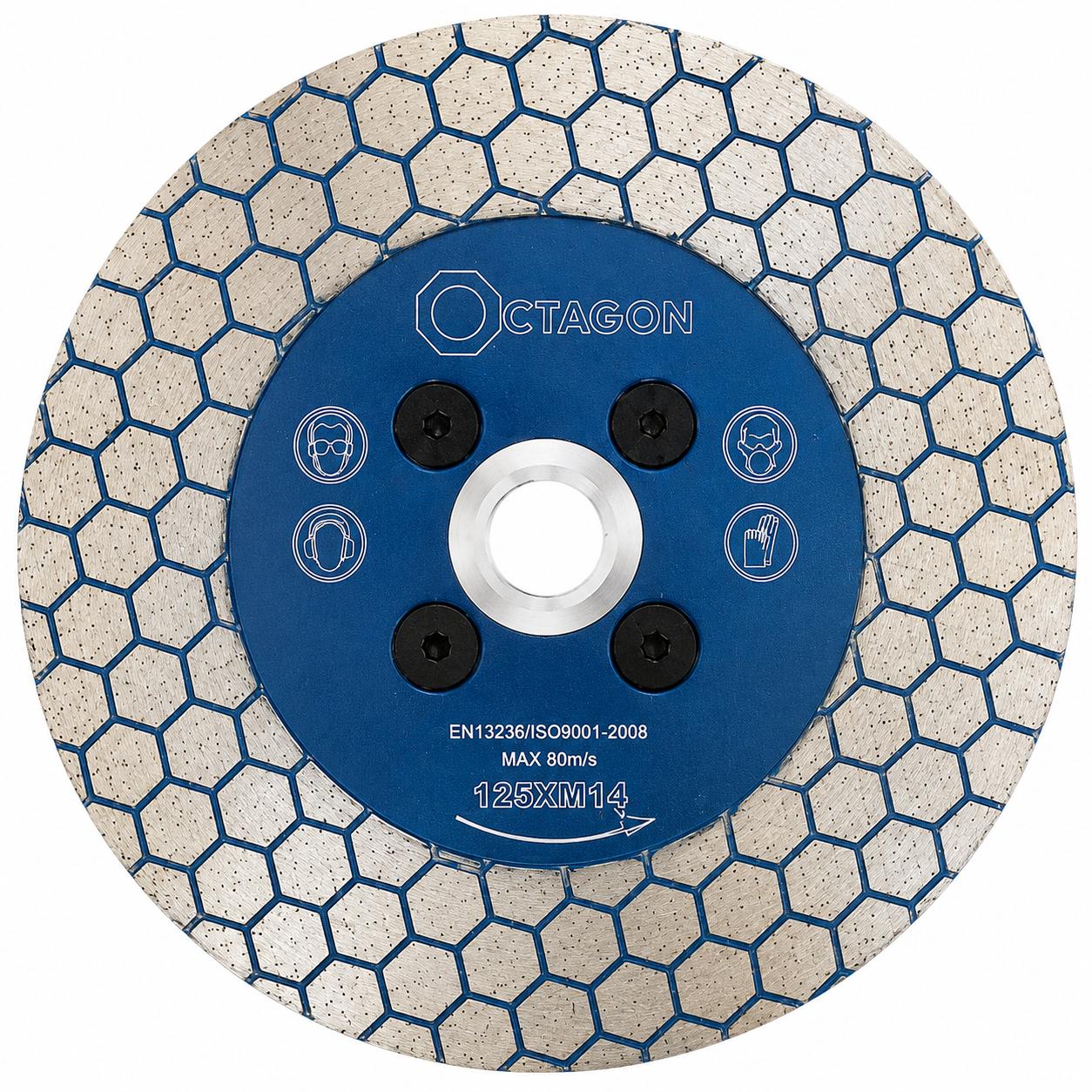 Disc diamantat sinterizat Octagon TSB 125 mm cu prindere M14 pentru taiere curata calcar piatra si granit
