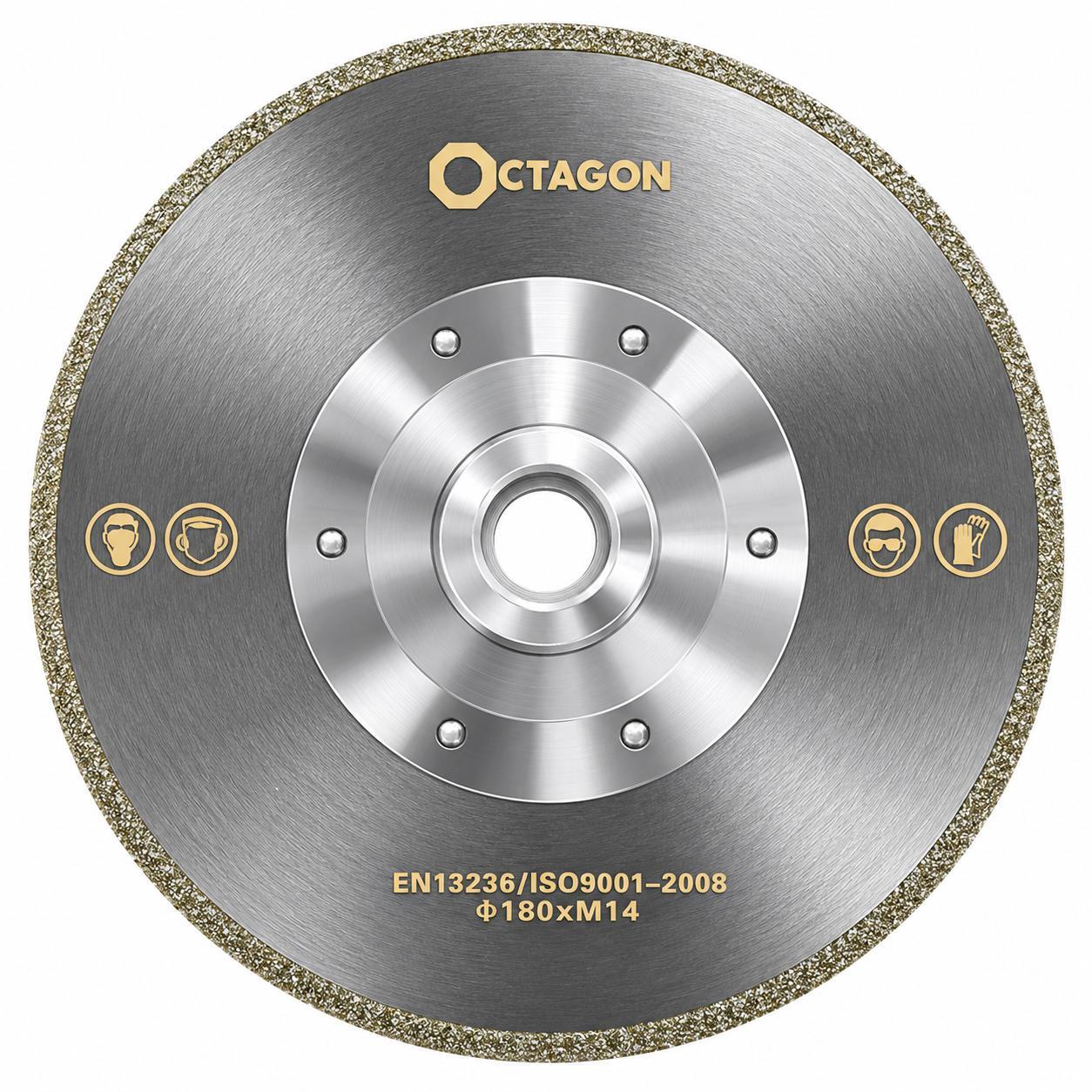 Disc diamantat electro-depozitat Octagon 180 mm cu prindere M14 pentru slefuire finisare si rotunjire muchii marmura travertin si calcar