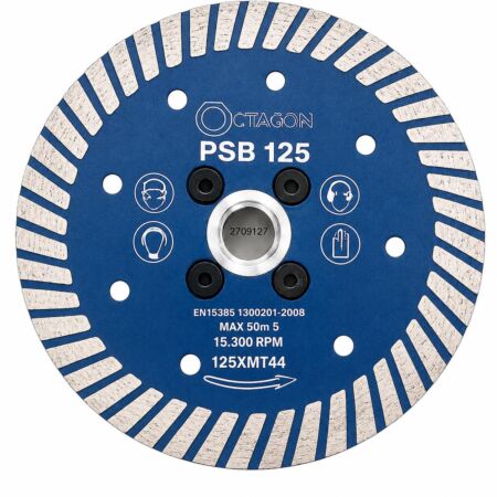 Disc diamantat sinterizat Octagon PSB 125 mm cu prindere M14 pentru taiere si slefuire calcar, piatra si granit