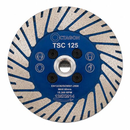Disc diamantat sinterizat Octagon TSC 125 mm cu prindere M14 pentru taiere calcar piatra si granit